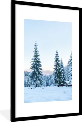 Produktbild von MuchoWow® Gerahmtes Poster Winter - Schnee - Bäume 60x90 cm - Poster mit Schwarzem Bilderrahmen Wandposter Rahmen Foto Bilder - Dekoration - Wandposter Wohnzimmer - Hochwertig