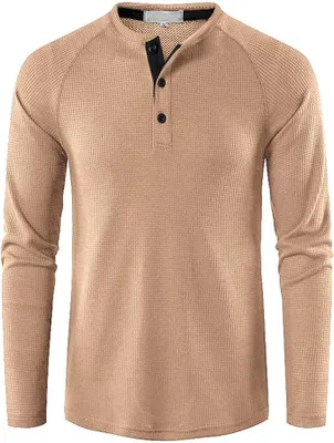 Produktbild von Herren Henley-Shirt Waffeloptik mit Langarm Casual Elegantes Beige M