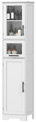 Produktbild von Badezimmerschrank, Aufbewahrungseinheit mit Schublade, 2 Tš¹ren und verstellbarem Einlegeboden, 40 x 31 x 170 cm, wei?