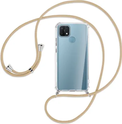 Produktbild von Handykette Backcover-Schutzhülle mit Band (Metall silberfarben) für Oppo A15 - caramel