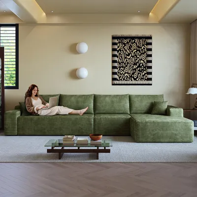 Image de Canapé d'angle modulaire sans accoudoirs, 340 cm, en forme de L, avec assise profonde, montage facile, canapé compactable (noir)