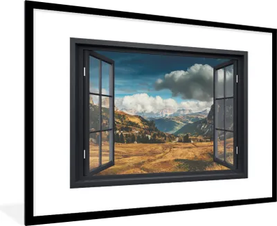 Produktbild von MuchoWow® MuchoWow® Gerahmtes Poster Aussicht - Weg - Berg 90x60 cm - Poster mit zchwarzem Bilderrahmen - Wanddekoration - Fotos