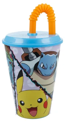 Kinderbecher Pokémon 430 ml mit Deckel und Strohhalm, auslaufsicher