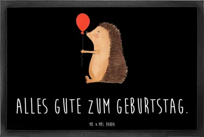 Produktbild von Mr. & Mrs. Panda Schmutzfangmatte Igel Luftballon 60 x 90 cm - Schwarz - Geschenk, Geburtstag, Herzlichen Glückwunsch, Sauberlaufmatte, Lustige Sprüche, Happy Birthday