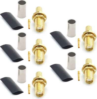 Image de SMA femelle RG58 LMR195 RG303 RG141 RG142 RG400 Connecteur de câble coaxial à sertir RF, plaqué or (pack de 5)