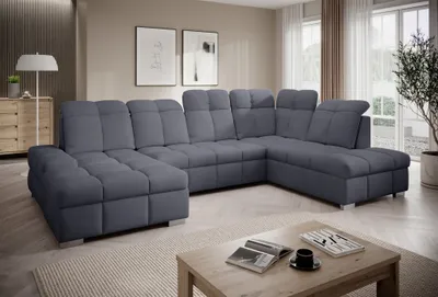 Produktbild von Wohnlandschaft U-Form Schlafsofa TEMPE Stoff Element Dunkelgrau Ottomane Links