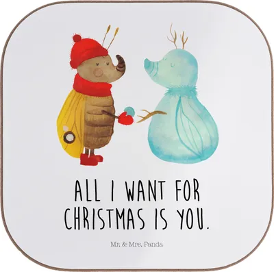 Produktbild von Mr. & Mrs. Panda Untersetzer für Gläser Nachtfalter Schneemann - Weiß - Geschenk, Coaster, Weihnachten, gläseruntersetzer, Winterzeit, Tischuntersetzer, Tassenuntersetzer