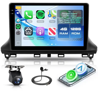 Productafbeelding van 10 inch Android autoradio met 4G + 128G, draadloze Carplay en Android Auto