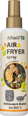 A bottle of Albaöl Air Fryer Spray with Avocado Oil.