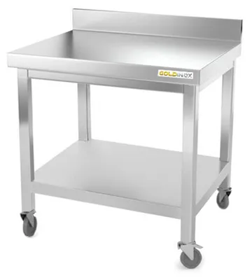 Obrázek produktu pro Pracovní stůl z nerezové oceli s podstavou, rozměry 800 x 800 mm, s kolečky, řada PREMIUM - GOLDINOX