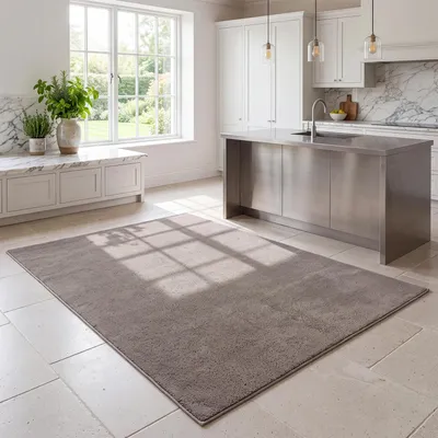 Produktbild von Waschbarer Kurzflor Teppich, rutschfest & weich, Einfarbig für Wohnzimmer, Schlafzimmer, Küche & Kinderzimmer