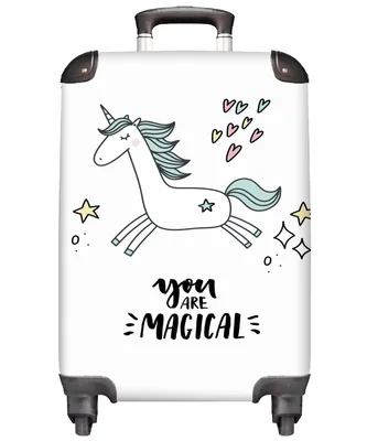 Produktbild von MuchoWow® Koffer Handgepäck Trolley Rollkoffer Kleine Reisekoffer mit 4 Rollen - Einhorn - Kinder - Zitate - Du bist magisch - Mädchen - Cabin Size < 55x40x23 cm & 55x40x20 cm - Kinderkoffer - Kabinenkoffer - Boardgepäck - Reise-Box - Reisekoffer - Reisegepäck - Koffer mit Bild - Trolley für Kinder