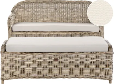 Zdjęcie produktu dla BELIANI Ławka ogrodowa 150 cm z otomaną naturalna rattanowa plecionka białe poduszka dom ogród taras styl boho