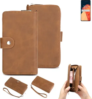 Produktbild von K-S-Trade Handyhülle Schutzhülle kompatibel mit OnePlus 9 & Portemonnee Tasche Handytasche Case Etui Geldbörse Wallet braun (1x)