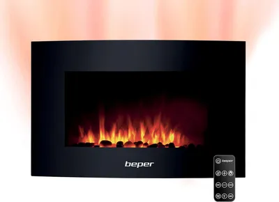 Immagine prodotto di Camino elettrico da parete, con telecomando, effetto fiamma con 5 livelli di intensità, timer settimanale, design accogliente, modalità riscaldamento con regolazione della temperatura
