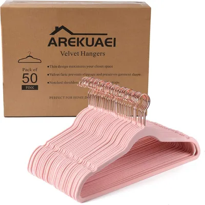 Productafbeelding van Blush roze fluwelen hangers (Pack van 50) heavyduty - Antislip - Koper/Rose gouden haken
