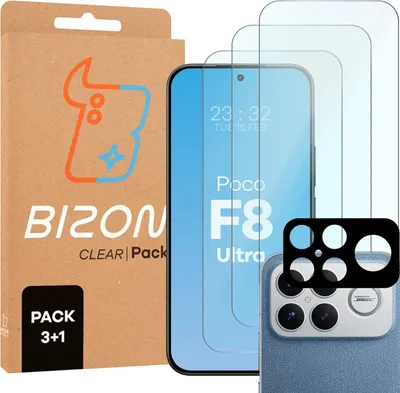 Produktbild von Gehärtetes Glas - 3 Stück + Kameraschutz für Xiaomi POCO F8 Ultra, Bizon Glass Clear Pack