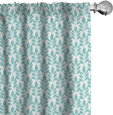 Produktbild von ABAKUHAUS Botanisch Vorhänge, Gardinen, Einfache Symmetrische Abbildung der vertikalen Blätter auf einem einfachen Hintergrund, 2 Stück 75 x 245 cm, Pale Teal und Weiß