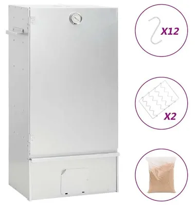 Imagen del producto de Parrilla para exteriores con función ahumadora, compatible con virutas de madera, color plateado