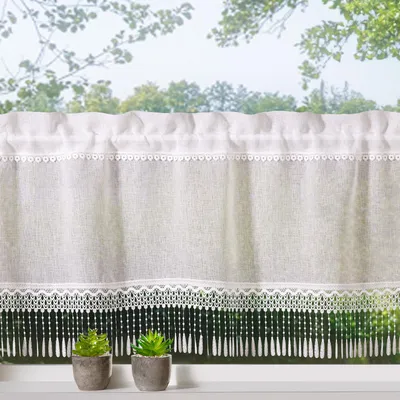 Obrázek produktu pro Heimtexland ® Okenní záclona venkovský dům záclona lněný vzhled přírodní macramé krajka bistro záclona 45x120 Typ896 třásně hranice