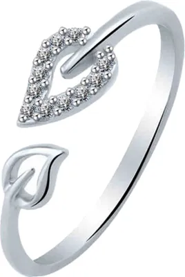 Produktbild von Einzigartiger, verstellbarer hohler Herzblatt-Strassstein-Fingerring für Damen, Schmuck-Silber