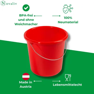 Produktbild von Novaliv Eimer 5L Rot mit Maßeinteilung - Putzeimer 5 Liter ⌀ 22,5 cm Praktischer Allrounder mit Skala für Haushalt & Garten ideal als Haushaltseimer, Wassereimer, Wischeimer, Bucket
