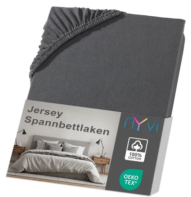 Produktbild von NYVI Jersey Spannbettlaken DreamScience 140x200 - 160x200 cm anthrazit für Matratzen bis 22 cm Höhe - Weich & Anschmiegsam, Rundumgummizug, Bügelfrei