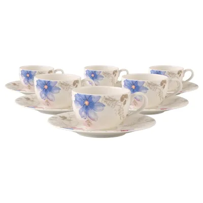 Produktbild von Villeroy & Boch Mariefleur Gris Basic Kaffeetasse mit Untertasse 150 ml 6er Set
