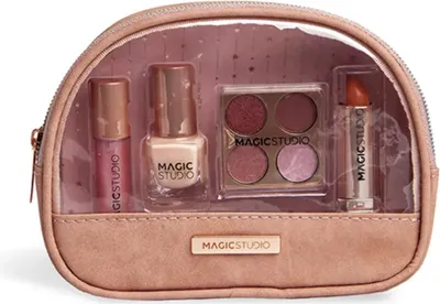 Zdjęcie produktu dla MAGIC STUDIO | zestaw do makijażu + kosmetyczka, 4-częściowy zestaw upominkowy, zestaw do makijażu, cień do powiek, szminka, lakier do paznokci | pudełko upominkowe, dla kobiet