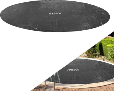 Produktbild von AREBOS®  Pool Solarabdeckplane rund Ø 4,57m Schwarz | Solarplane Stärke 120 µm | Solarfolie zuschneidbar | Poolheizung Wassererwärmung Wärmeplane
