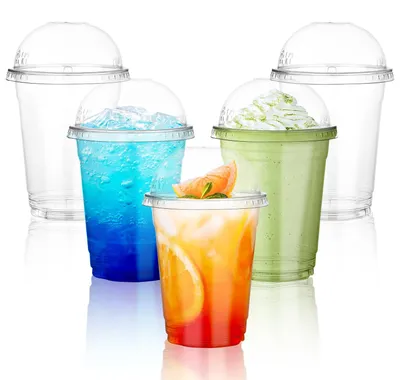 Smoothiebecher mit Deckel, 50 Stück, 12 oz, PET, klar