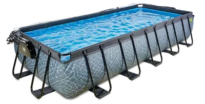 Produktbild von EXIT Stone Rahmenpool 540x250x100cm, Aufstellpool, mit Sandfilteranlage & Überdachung & Wärmepumpe, Rechteckig, Grau