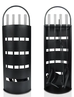 Immagine prodotto di QEENTOE, set di accessori per camino, set completo da 5 pezzi, set di utensili per camino in acciaio inossidabile, set di accessori per camino con supporto, set di strumenti per camino, colore nero