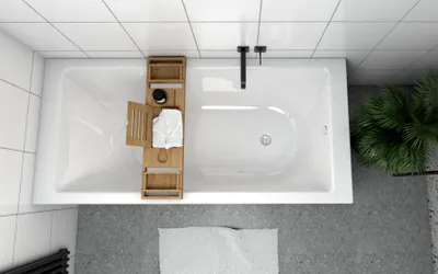 Image de ECOLAM grande baignoire TAMI 200x90 cm | habillage en polystyrène a carreler + planche en bambou | acrylique blanc | siphon + silicone