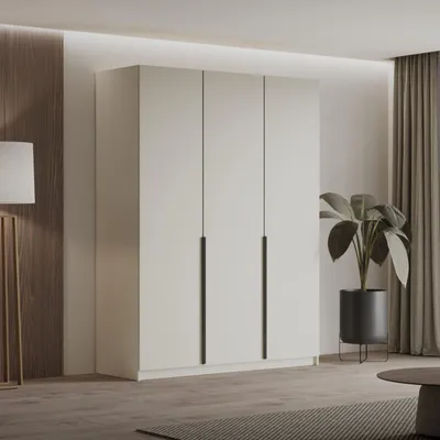 Zdjęcie produktu dla Stylowa szafa LIZA 3-drzwiowa 150cm otwierana kaszmir, w komplecie z półkami, drążkiem i uchwytem czarnym lub złotym, klasyka w nowoczesnym wydaniu
