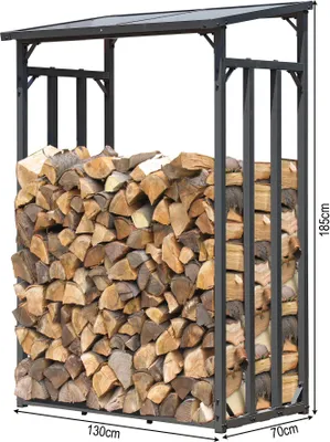 Produktbild von Metall Kaminholzregal Anthrazit 130 x 70 x 185 cm Garten Kaminholzunterstand 1,6 m³ / 2,5 SRM Kaminholzlager Stapelhilfe Aussen