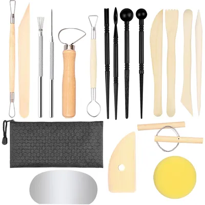 Produktbild von Töpferwerkzeug Set - 19-teilig - Modellierwerkzeug für Ton - Mehrfarbig