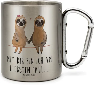 Produktbild von Mr. & Mrs. Panda Thermobecher Faultier Pärchen - Transparent - Geschenk, Liebe, Teetasse, Metallbecher, thermotasse, Isolierbecher, Edelstahltasse, Faultiere, Verliebt