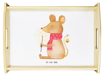 Produktbild von Mr. & Mrs. Panda tablett aus holz Maus Weihnachten - Weiß - Geschenk, Deko, Weihnachtsmotiv, Frühstückstablett, Frohe, Serviertablett, sofatablett, Weihnachtsgruß