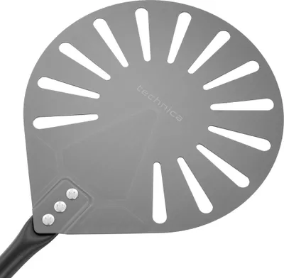 Produktbild von TECHNICA Pizzaschieber perforiert 228x1800 mm – Runder Pizzaschieber Ergonomischer Aluminiumgriff – Schwarz Pizzaschieber aus Aluminium – Ideal für Steinofen & Gas Pizzaofen