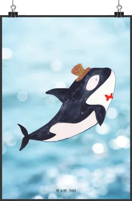 Produktbild von Mr. & Mrs. Panda Bild Orca Zylinder DIN A0 - Oceanblue - Geschenk, Geburtstag, wanddeko, drucke, Narwal, Plakat, kunstdruck poster, Fest, Glitter, Meer, Wandbild