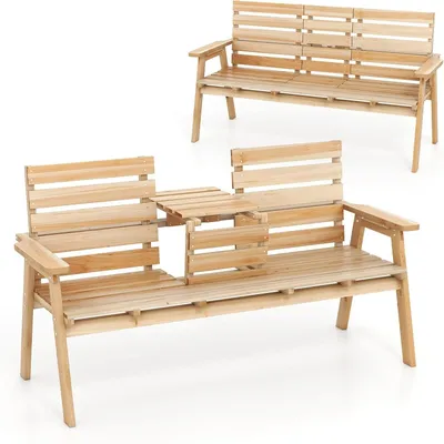 Image de Banc d'extérieur - Banc de jardin - Banc de terrasse - Banc en bois - Banc de véranda - Table pliante centrale - Bois de pin robuste