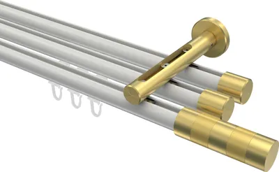 Produktbild von Interdeco Innenlaufstange / Gardinenstange mit Innenlauf Weiß / Messing-Optik, Typ Siteno Mavell (Zylinder Bicolor), 20 mm Ø 3-läufig, 200 cm