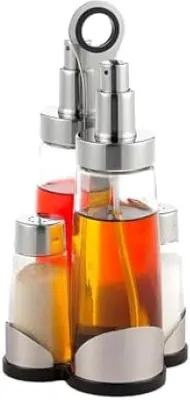 Immagine prodotto di Elegante set da 5 pezzi per olio e aceto con supporto – Accessori da cucina