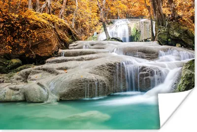 Produktbild von MuchoWow® Poster Wald - Wasserfall - Herbst 120x80 cm - Bilder