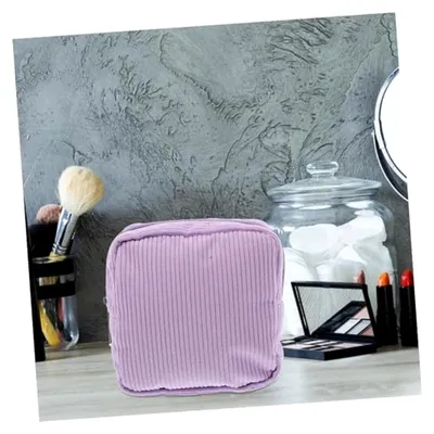 Produktbild von Kleine Kosmetiktasche aus Cord für Damen – Handtaschenbeutel mit mehreren Fächern – Kompakter Reiseorganizer für Make-up, Münzen und Damenhygieneartikel