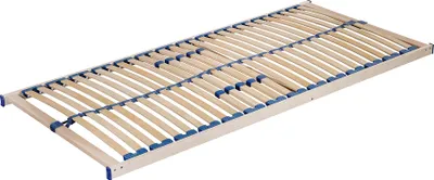 A wooden bed slatted base on a white background.