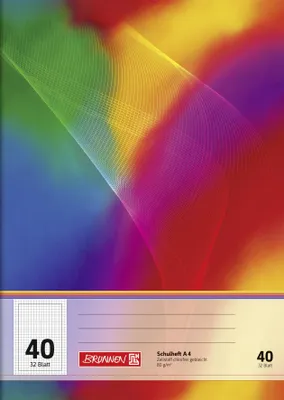 Imagen del producto de BRUNNEN 104434202: Cuaderno escolar A4, 5 mm, con cuadrícula y borde, 40 líneas, de varios colores