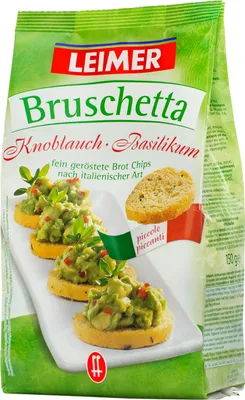 Image de Leimer Bruschetta Chips de pain grillé à l'ail et au basilic 150g