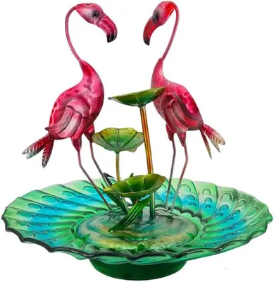 Produktbild von Zimmerbrunnen mit Flamingos aus Glas und Metall, 40 cm hoch